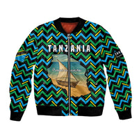 Tanzania Coastal Life Bomber Jacket with Swahili Dhow Boat and Tribal Pattern - Wonder Print Shop