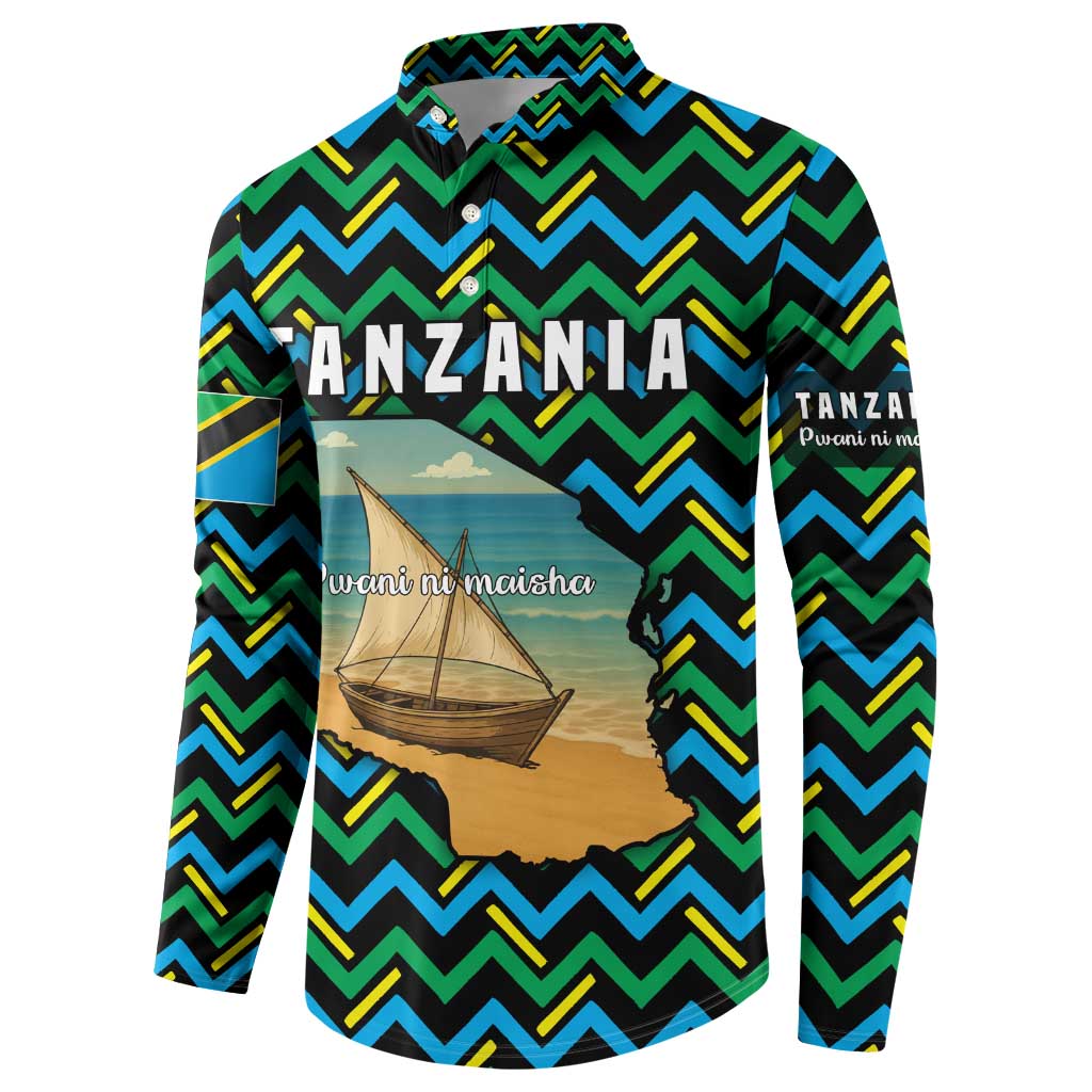 Tanzania Coastal Life Button Sweatshirt with Swahili Dhow Boat and Tribal Pattern - Wonder Print Shop