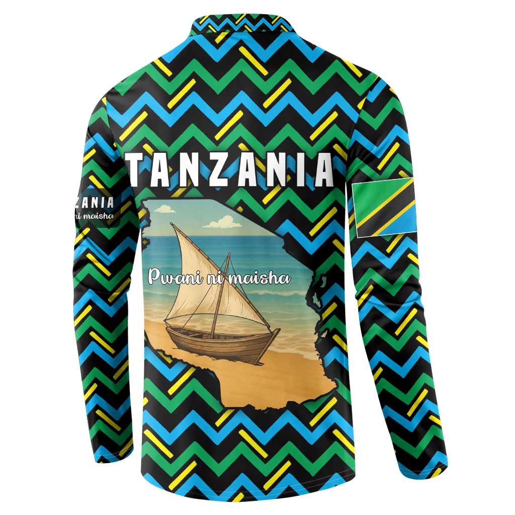 Tanzania Coastal Life Button Sweatshirt with Swahili Dhow Boat and Tribal Pattern - Wonder Print Shop