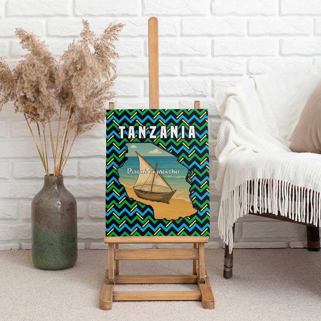 Tanzania Coastal Life Canvas Wall Art with Swahili Dhow Boat and Tribal Pattern - Wonder Print Shop