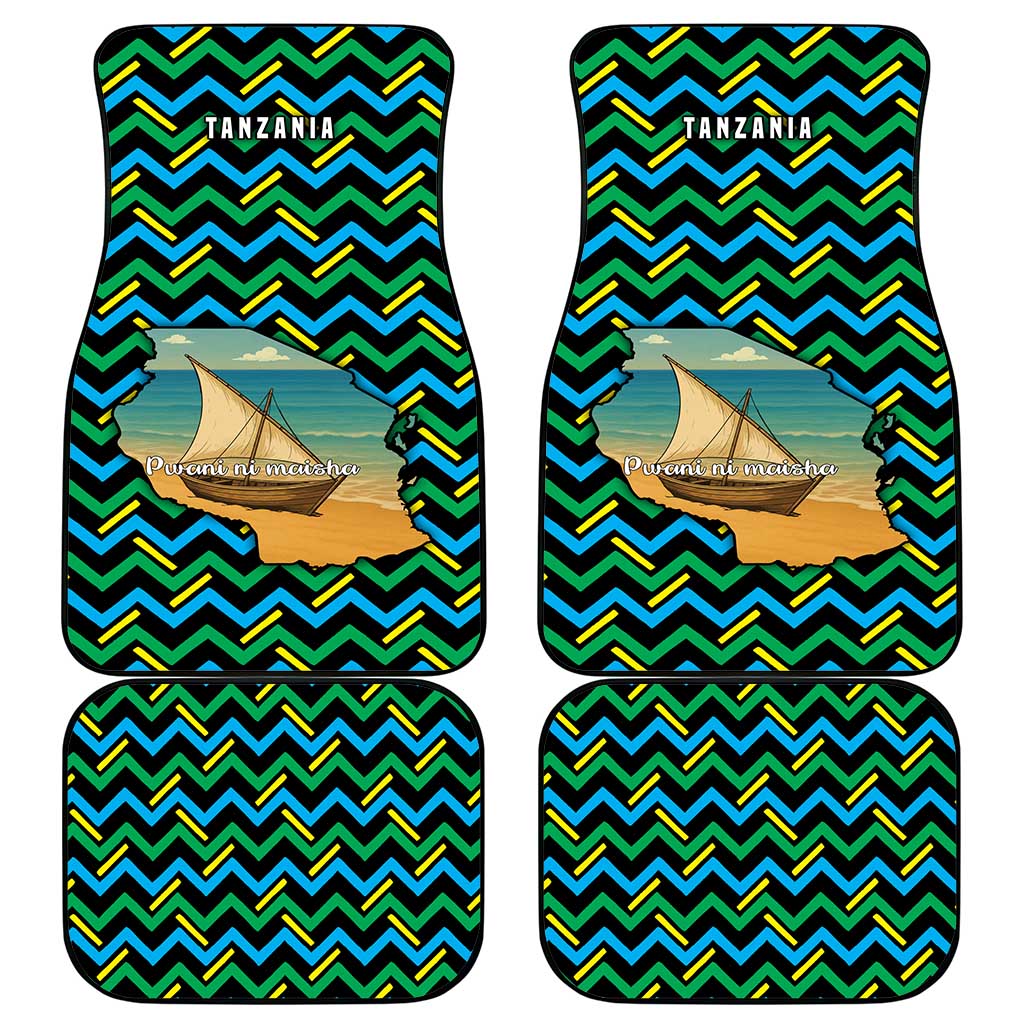 Tanzania Coastal Life Car Mats with Swahili Dhow Boat and Tribal Pattern - Wonder Print Shop