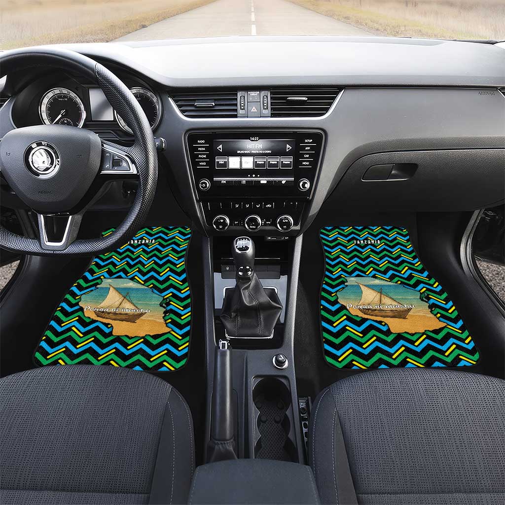 Tanzania Coastal Life Car Mats with Swahili Dhow Boat and Tribal Pattern - Wonder Print Shop