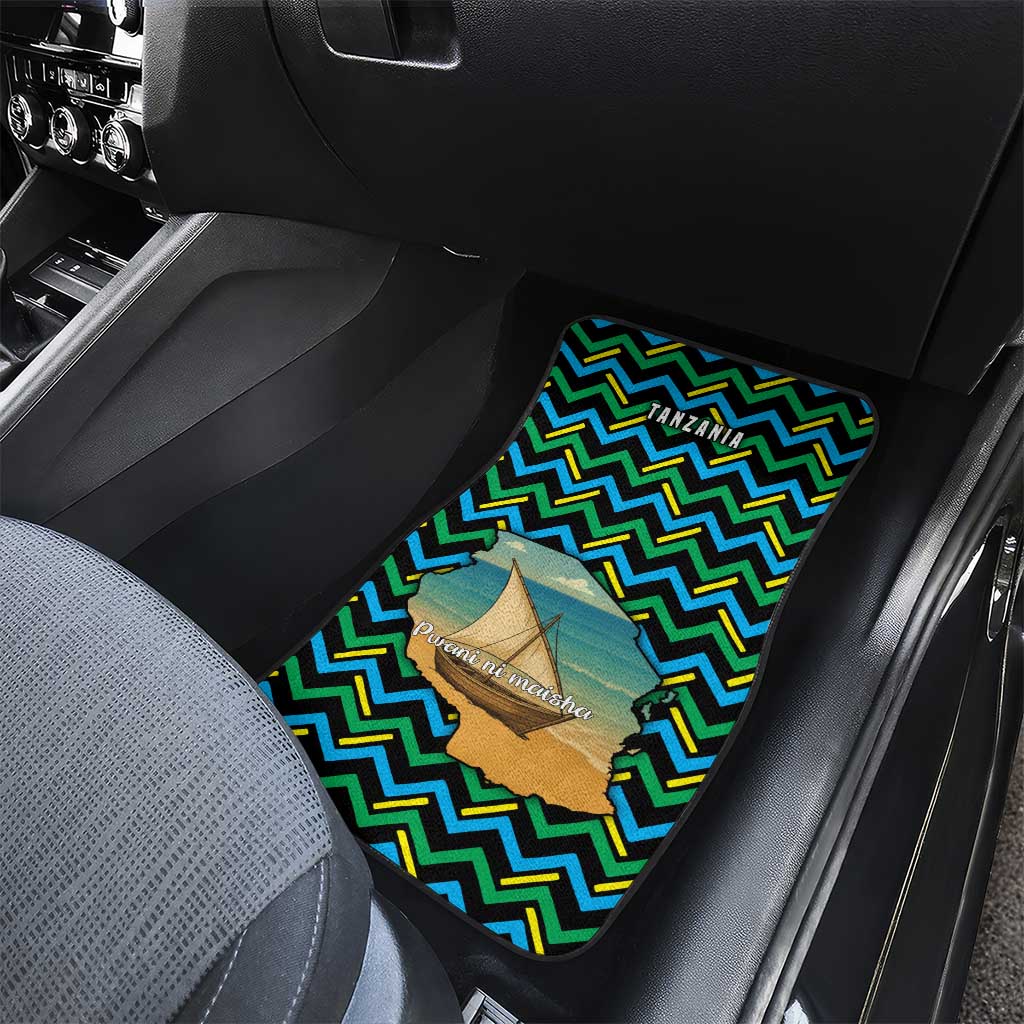 Tanzania Coastal Life Car Mats with Swahili Dhow Boat and Tribal Pattern - Wonder Print Shop