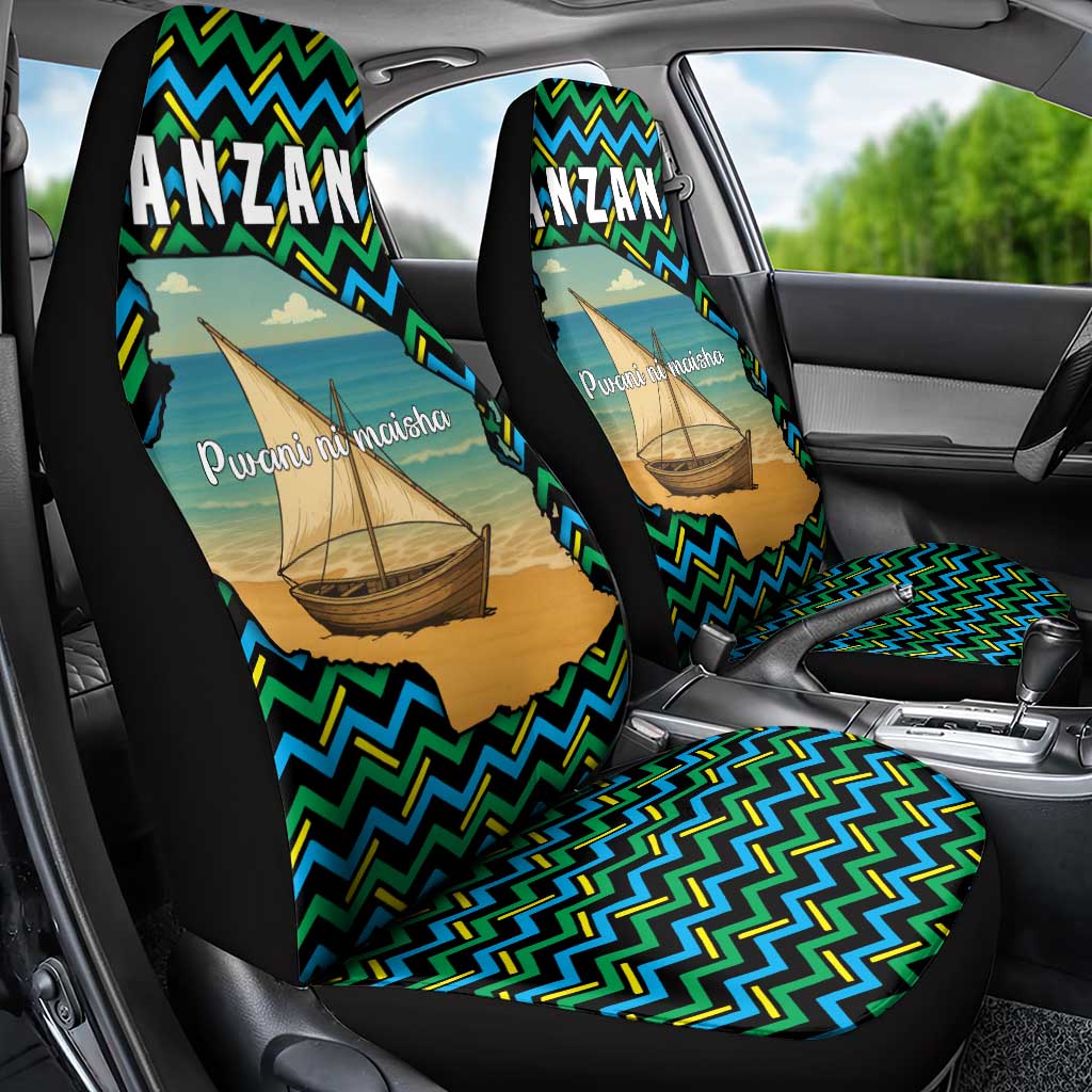 Tanzania Coastal Life Car Seat Cover with Swahili Dhow Boat and Tribal Pattern - Wonder Print Shop