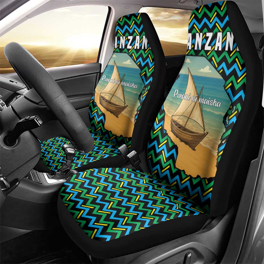 Tanzania Coastal Life Car Seat Cover with Swahili Dhow Boat and Tribal Pattern - Wonder Print Shop