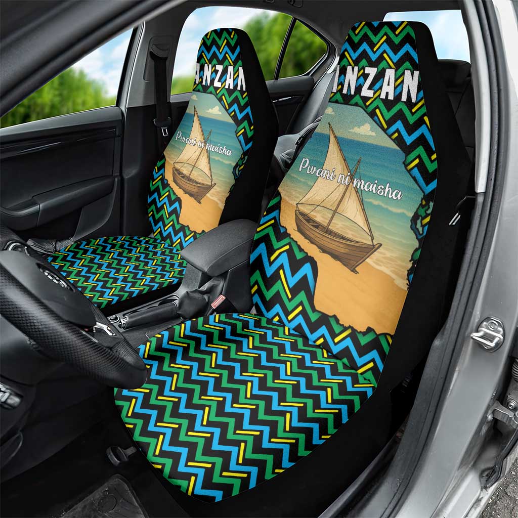 Tanzania Coastal Life Car Seat Cover with Swahili Dhow Boat and Tribal Pattern - Wonder Print Shop