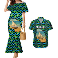 Tanzania Coastal Life Couples Matching Mermaid Dress and Hawaiian Shirt with Swahili Dhow Boat and Tribal Pattern - Wonder Print Shop
