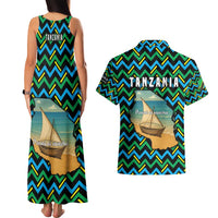 Tanzania Coastal Life Couples Matching Tank Maxi Dress and Hawaiian Shirt with Swahili Dhow Boat and Tribal Pattern - Wonder Print Shop