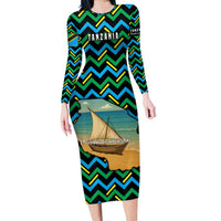 Tanzania Coastal Life Family Matching Long Sleeve Bodycon Dress and Hawaiian Shirt with Swahili Dhow Boat and Tribal Pattern - Wonder Print Shop