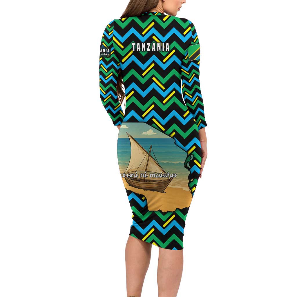 Tanzania Coastal Life Family Matching Long Sleeve Bodycon Dress and Hawaiian Shirt with Swahili Dhow Boat and Tribal Pattern - Wonder Print Shop