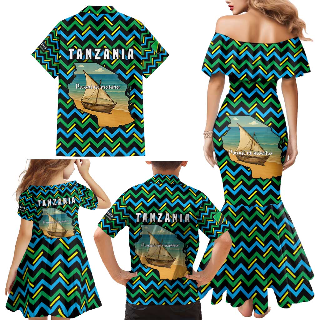 Tanzania Coastal Life Family Matching Mermaid Dress and Hawaiian Shirt with Swahili Dhow Boat and Tribal Pattern - Wonder Print Shop