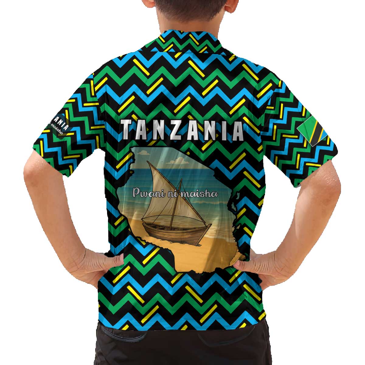 Tanzania Coastal Life Family Matching Off The Shoulder Long Sleeve Dress and Hawaiian Shirt with Swahili Dhow Boat and Tribal Pattern - Wonder Print Shop