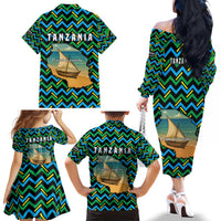 Tanzania Coastal Life Family Matching Off The Shoulder Long Sleeve Dress and Hawaiian Shirt with Swahili Dhow Boat and Tribal Pattern - Wonder Print Shop