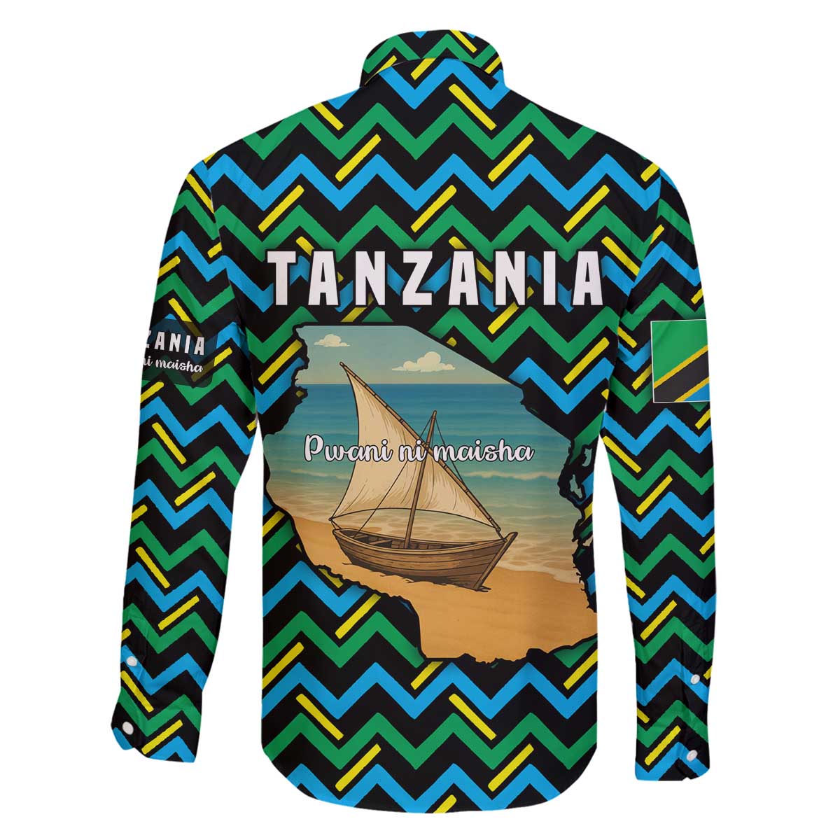 Tanzania Coastal Life Family Matching Off The Shoulder Long Sleeve Dress and Hawaiian Shirt with Swahili Dhow Boat and Tribal Pattern - Wonder Print Shop