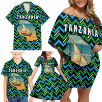 Tanzania Coastal Life Family Matching Off Shoulder Short Dress and Hawaiian Shirt with Swahili Dhow Boat and Tribal Pattern - Wonder Print Shop