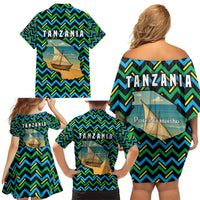 Tanzania Coastal Life Family Matching Off Shoulder Short Dress and Hawaiian Shirt with Swahili Dhow Boat and Tribal Pattern - Wonder Print Shop