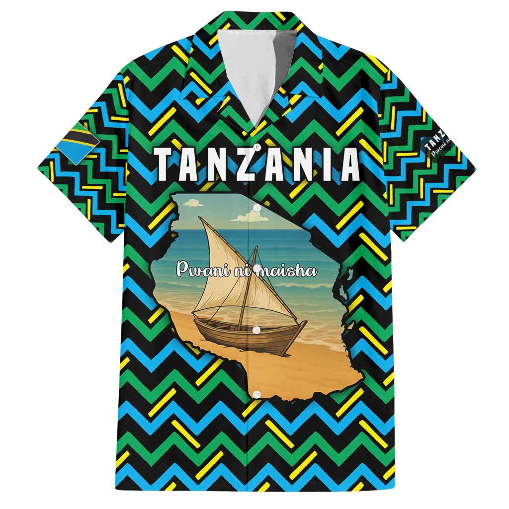 Tanzania Coastal Life Family Matching Off Shoulder Short Dress and Hawaiian Shirt with Swahili Dhow Boat and Tribal Pattern - Wonder Print Shop