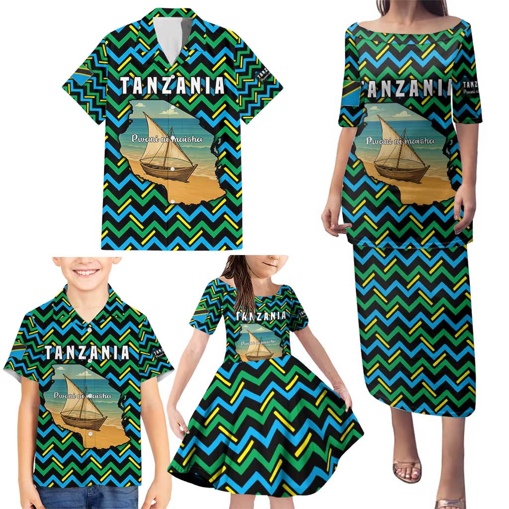 Tanzania Coastal Life Family Matching Puletasi and Hawaiian Shirt with Swahili Dhow Boat and Tribal Pattern - Wonder Print Shop