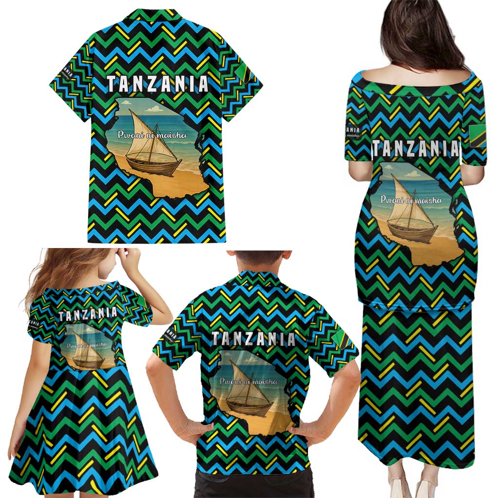 Tanzania Coastal Life Family Matching Puletasi and Hawaiian Shirt with Swahili Dhow Boat and Tribal Pattern - Wonder Print Shop
