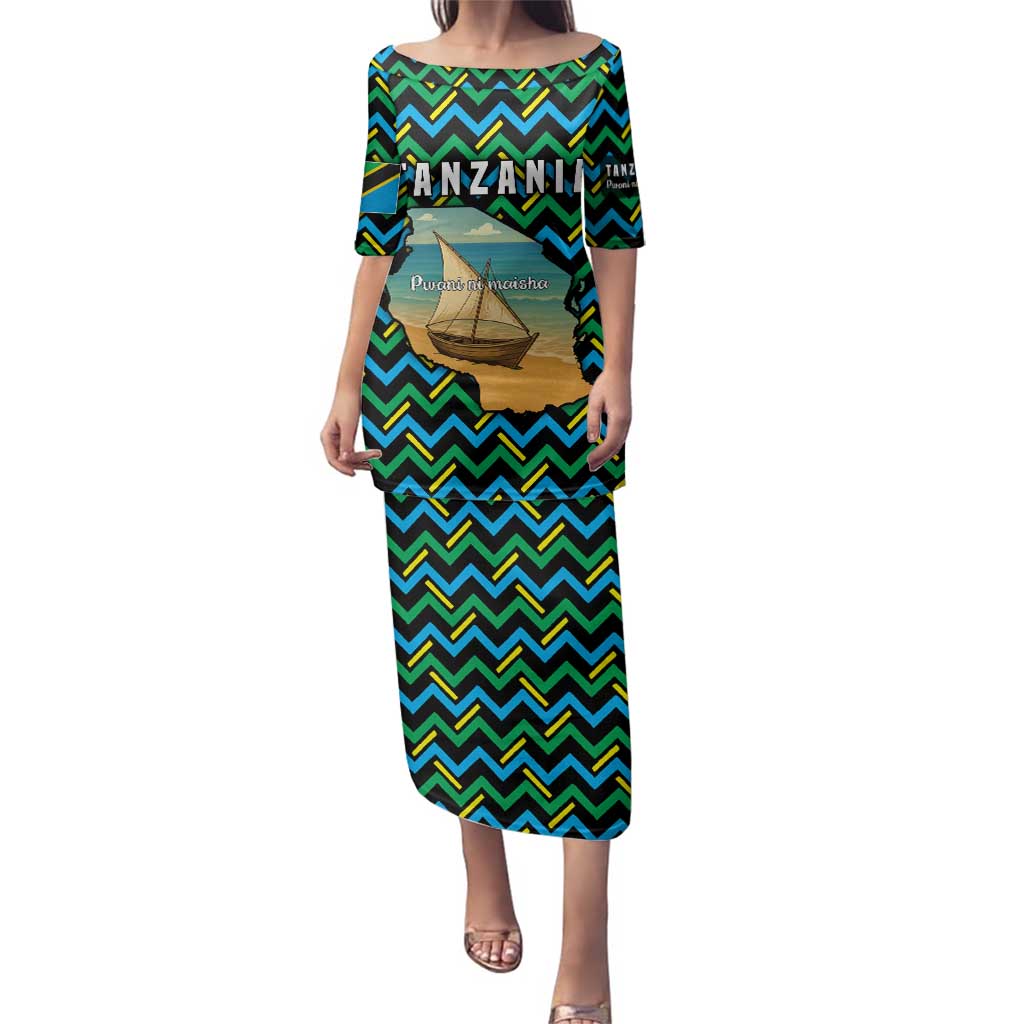 Tanzania Coastal Life Family Matching Puletasi and Hawaiian Shirt with Swahili Dhow Boat and Tribal Pattern - Wonder Print Shop