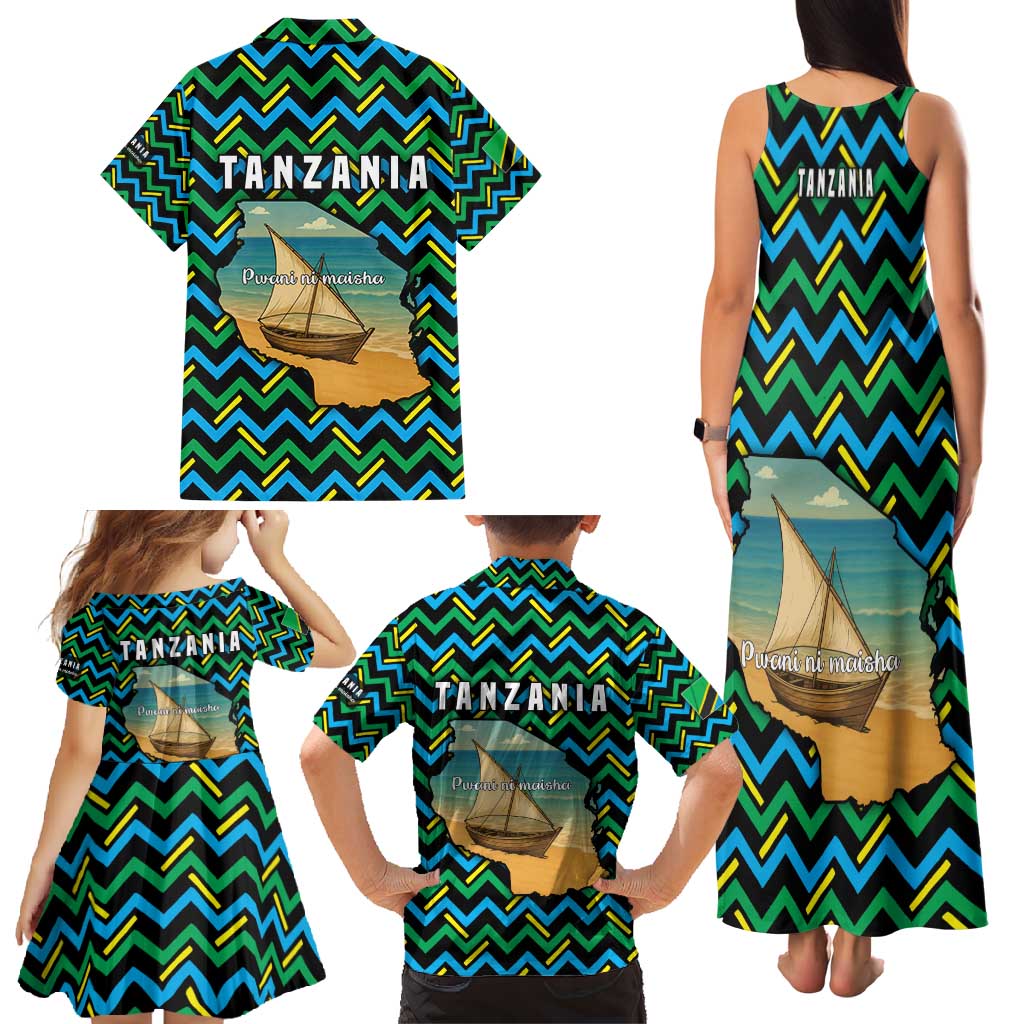Tanzania Coastal Life Family Matching Tank Maxi Dress and Hawaiian Shirt with Swahili Dhow Boat and Tribal Pattern - Wonder Print Shop