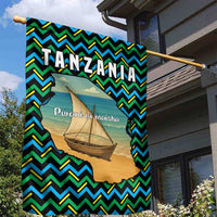 Tanzania Coastal Life Garden Flag with Swahili Dhow Boat and Tribal Pattern - Wonder Print Shop