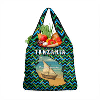 Tanzania Coastal Life Grocery Bag with Swahili Dhow Boat and Tribal Pattern - Wonder Print Shop