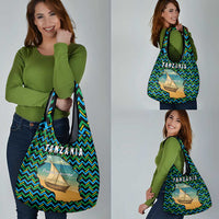 Tanzania Coastal Life Grocery Bag with Swahili Dhow Boat and Tribal Pattern - Wonder Print Shop