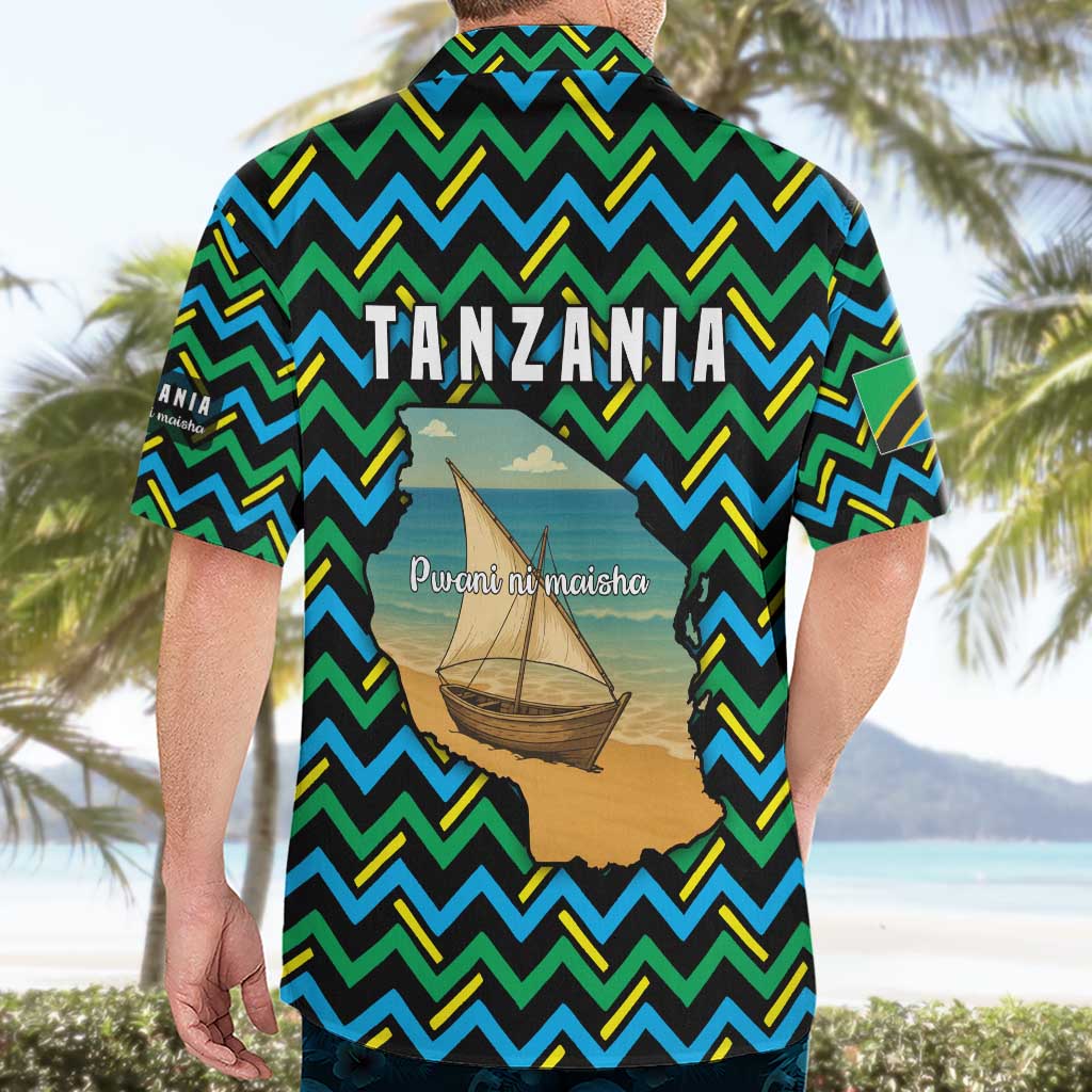 Tanzania Coastal Life Hawaiian Shirt with Swahili Dhow Boat and Tribal Pattern - Wonder Print Shop
