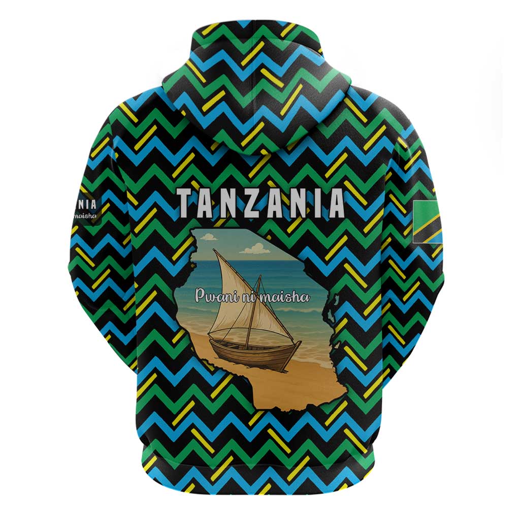 Tanzania Coastal Life Hoodie with Swahili Dhow Boat and Tribal Pattern - Wonder Print Shop