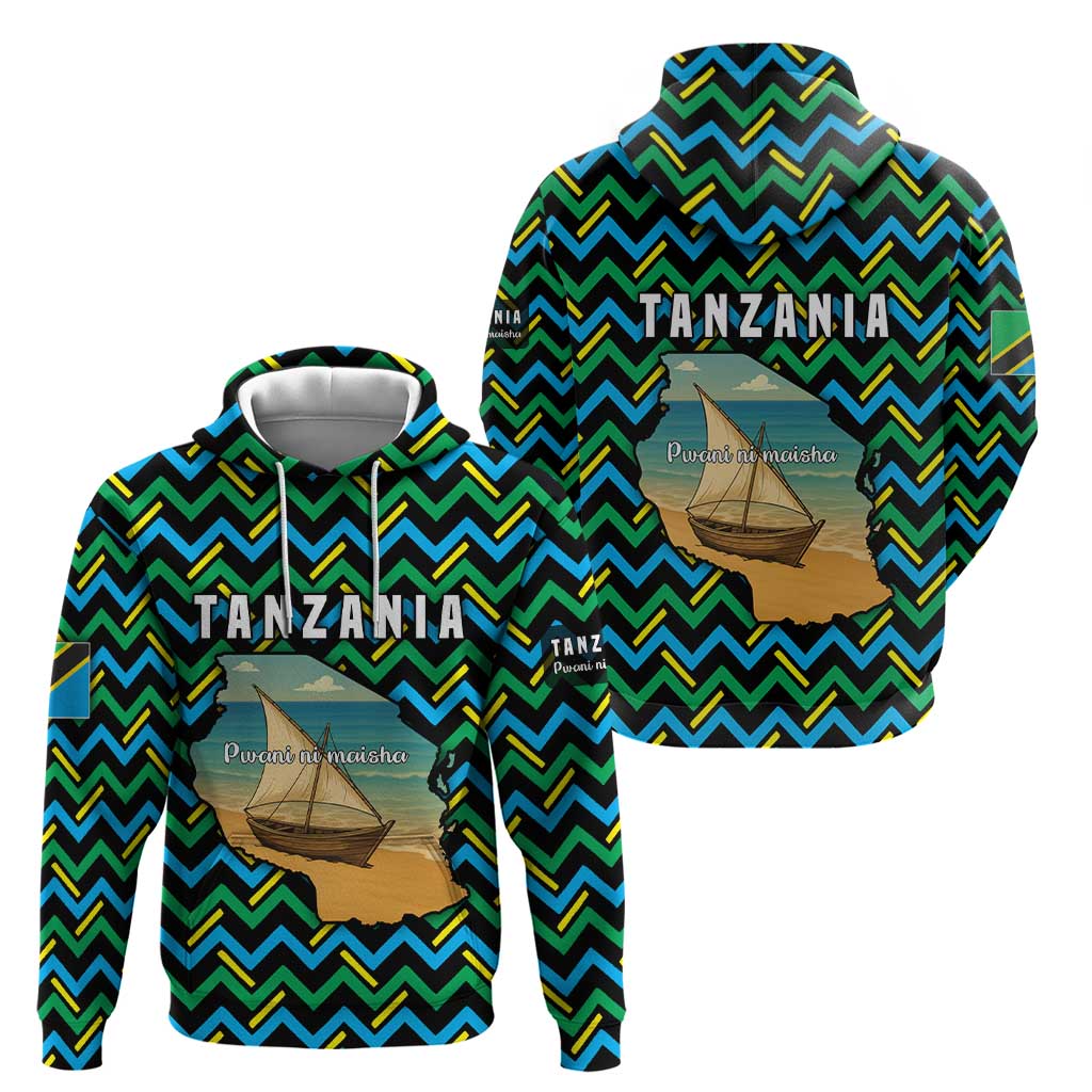 Tanzania Coastal Life Hoodie with Swahili Dhow Boat and Tribal Pattern - Wonder Print Shop