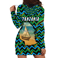 Tanzania Coastal Life Hoodie Dress with Swahili Dhow Boat and Tribal Pattern - Wonder Print Shop