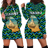 Tanzania Coastal Life Hoodie Dress with Swahili Dhow Boat and Tribal Pattern - Wonder Print Shop