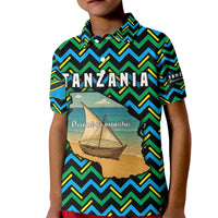 Tanzania Coastal Life Kid Polo Shirt with Swahili Dhow Boat and Tribal Pattern - Wonder Print Shop