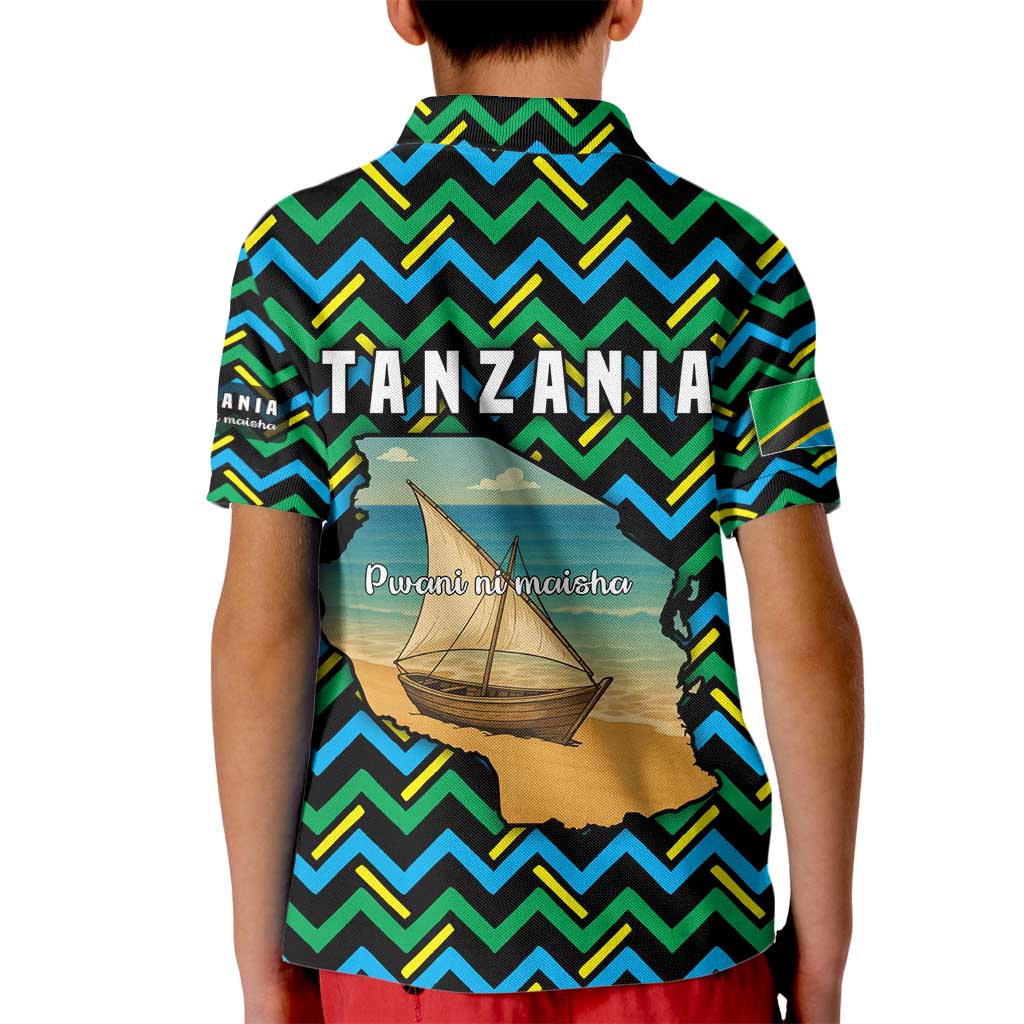 Tanzania Coastal Life Kid Polo Shirt with Swahili Dhow Boat and Tribal Pattern - Wonder Print Shop