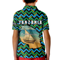 Tanzania Coastal Life Kid Polo Shirt with Swahili Dhow Boat and Tribal Pattern - Wonder Print Shop