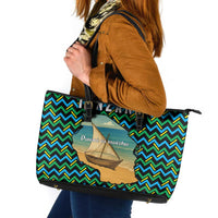 Tanzania Coastal Life Leather Tote Bag with Swahili Dhow Boat and Tribal Pattern - Wonder Print Shop