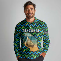 Tanzania Coastal Life Long Sleeve Polo Shirt with Swahili Dhow Boat and Tribal Pattern - Wonder Print Shop