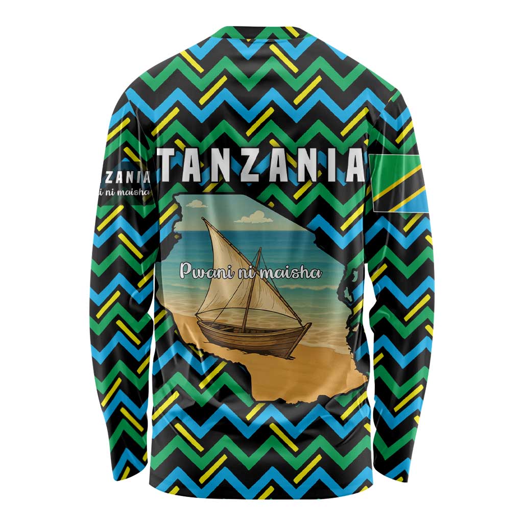 Tanzania Coastal Life Long Sleeve Shirt with Swahili Dhow Boat and Tribal Pattern - Wonder Print Shop
