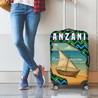 Tanzania Coastal Life Luggage Cover with Swahili Dhow Boat and Tribal Pattern - Wonder Print Shop