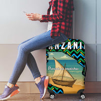 Tanzania Coastal Life Luggage Cover with Swahili Dhow Boat and Tribal Pattern - Wonder Print Shop