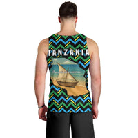 Tanzania Coastal Life Men Tank Top with Swahili Dhow Boat and Tribal Pattern - Wonder Print Shop