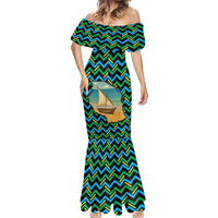 Tanzania Coastal Life Mermaid Dress with Swahili Dhow Boat and Tribal Pattern - Wonder Print Shop