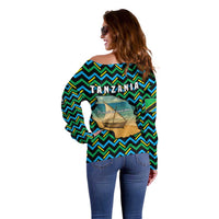 Tanzania Coastal Life Off Shoulder Sweater with Swahili Dhow Boat and Tribal Pattern - Wonder Print Shop