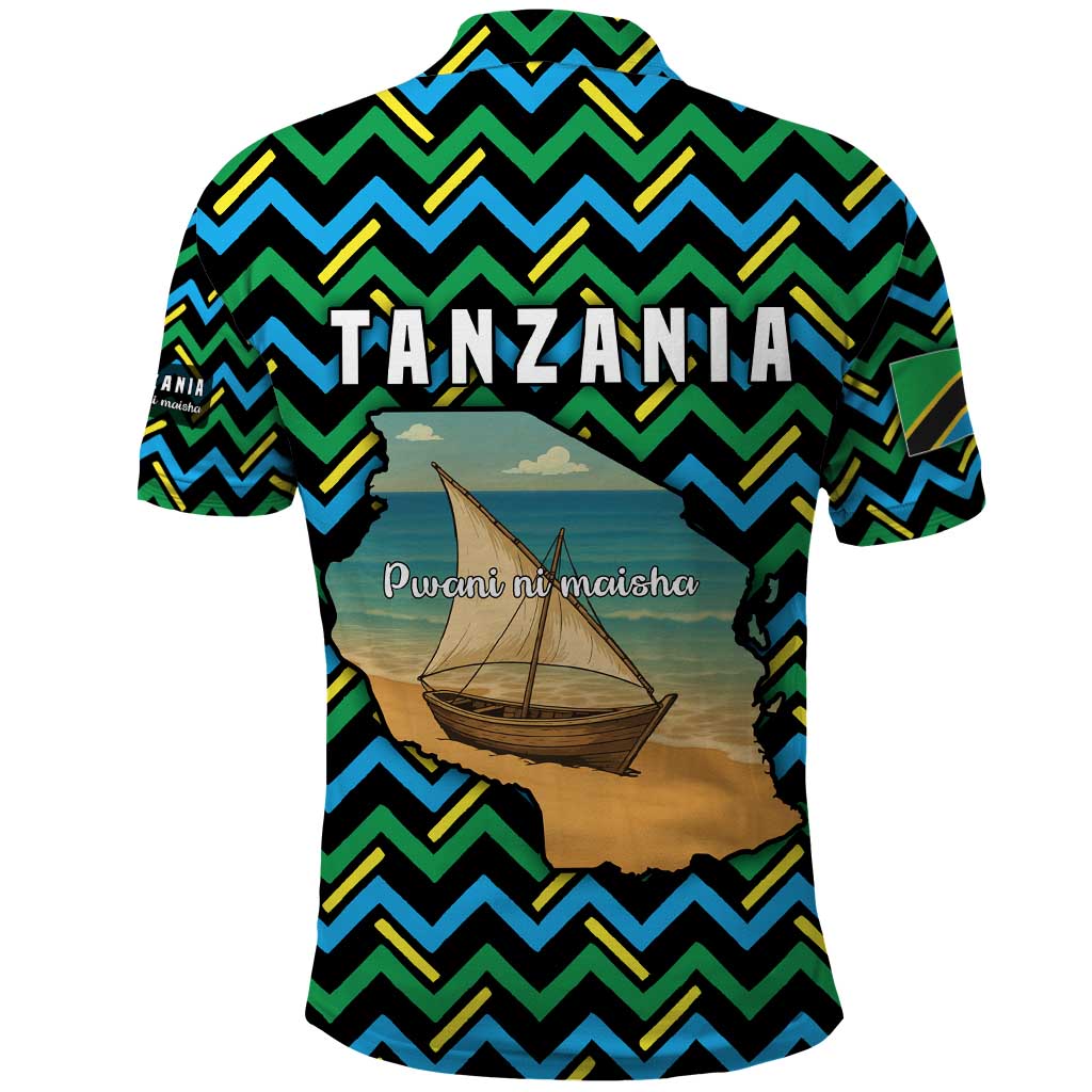 Tanzania Coastal Life Polo Shirt with Swahili Dhow Boat and Tribal Pattern - Wonder Print Shop