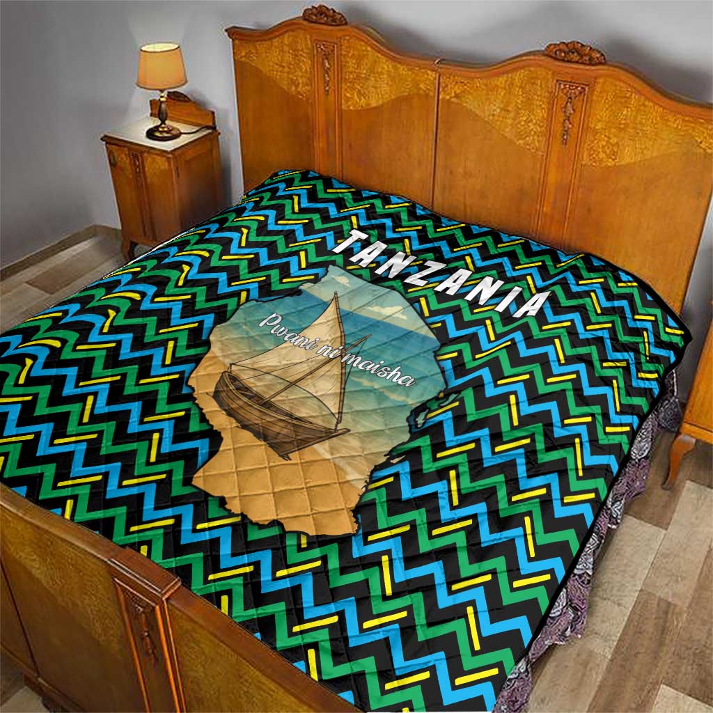 Tanzania Coastal Life Quilt with Swahili Dhow Boat and Tribal Pattern - Wonder Print Shop