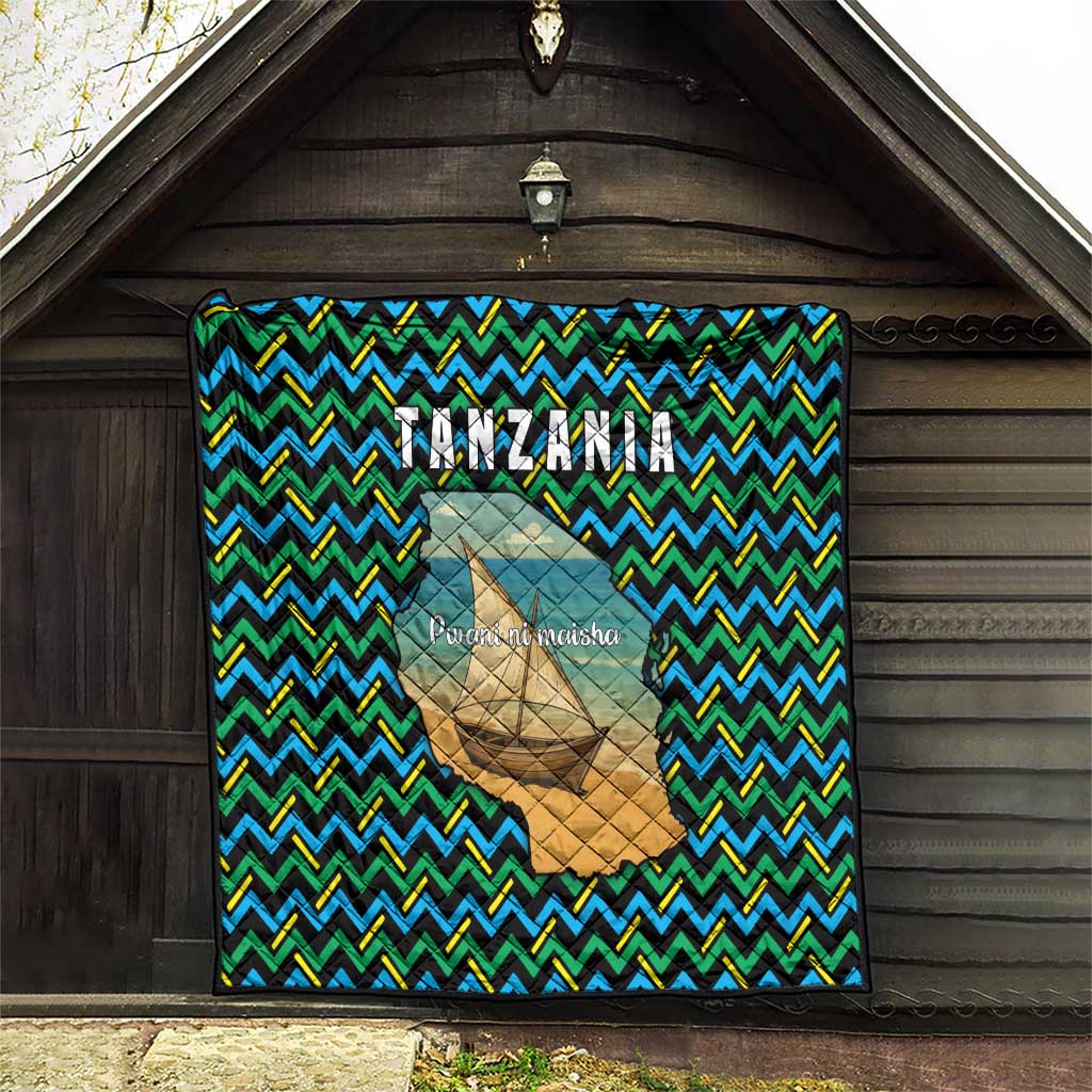 Tanzania Coastal Life Quilt with Swahili Dhow Boat and Tribal Pattern - Wonder Print Shop
