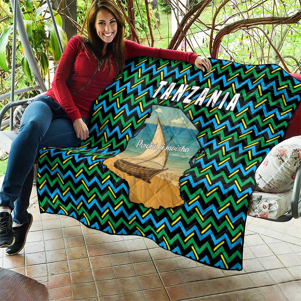 Tanzania Coastal Life Quilt with Swahili Dhow Boat and Tribal Pattern - Wonder Print Shop