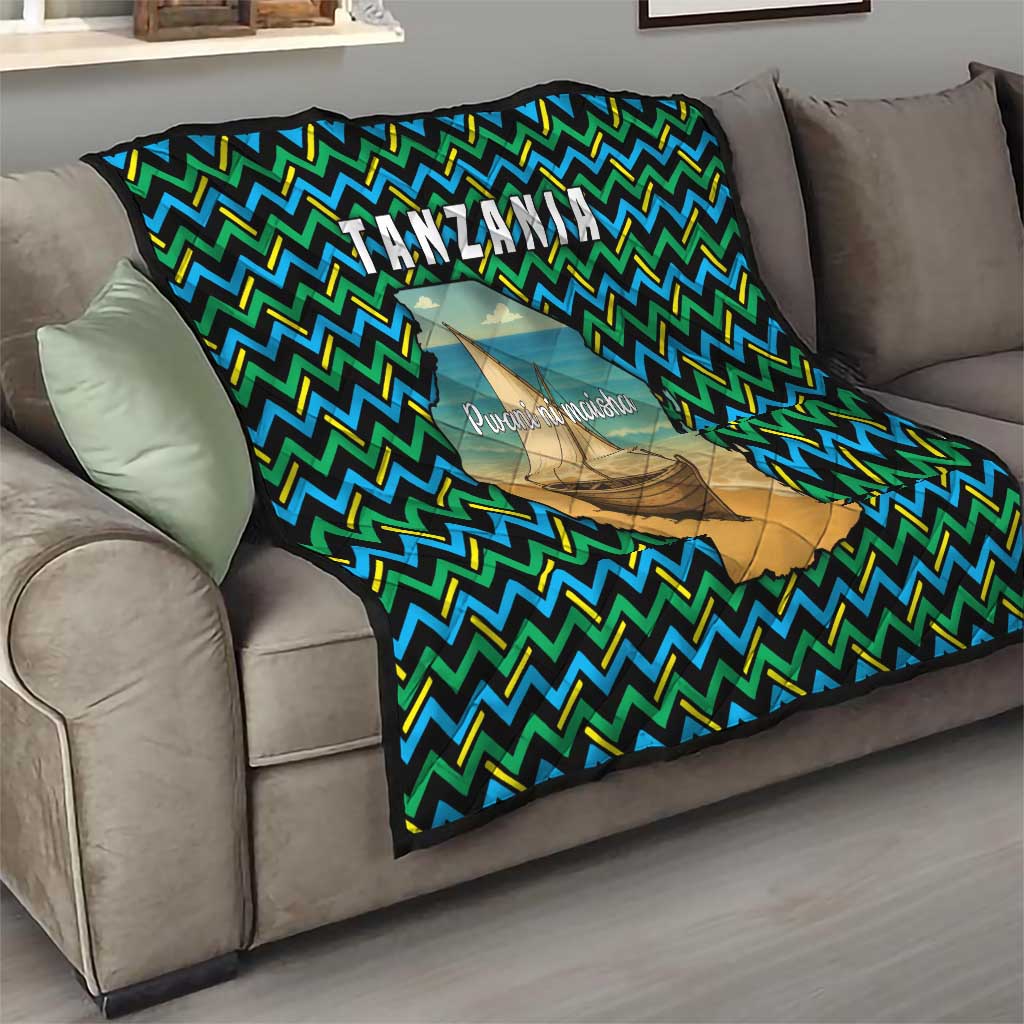 Tanzania Coastal Life Quilt with Swahili Dhow Boat and Tribal Pattern - Wonder Print Shop