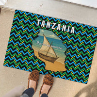 Tanzania Coastal Life Rubber Doormat with Swahili Dhow Boat and Tribal Pattern - Wonder Print Shop